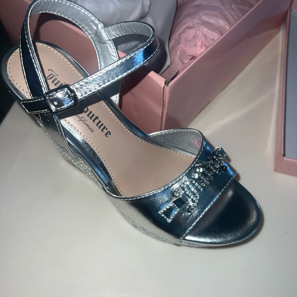 Juicy Couture Metallic Silver Strappy Heels